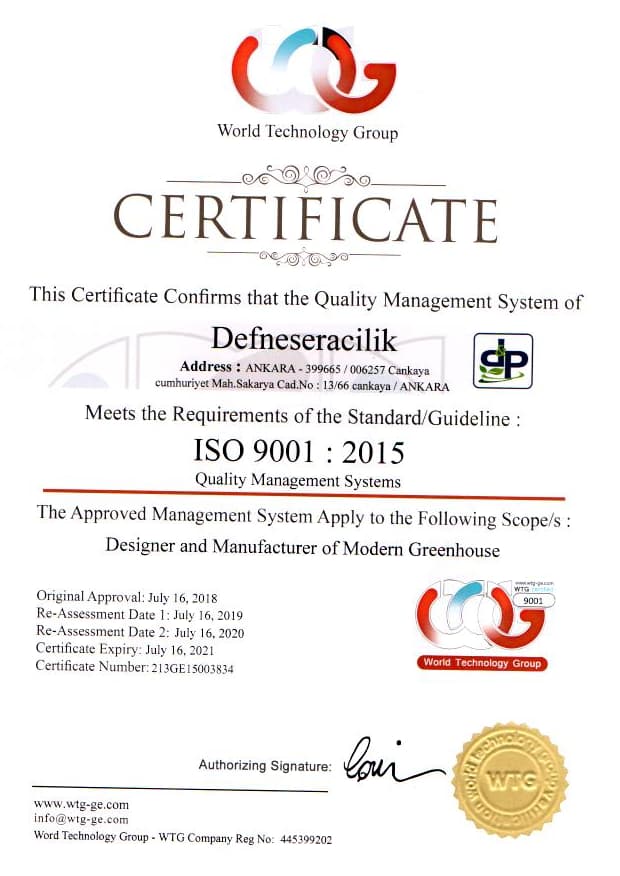 ایزو های شرکت دفته سراجلیک ترکیه